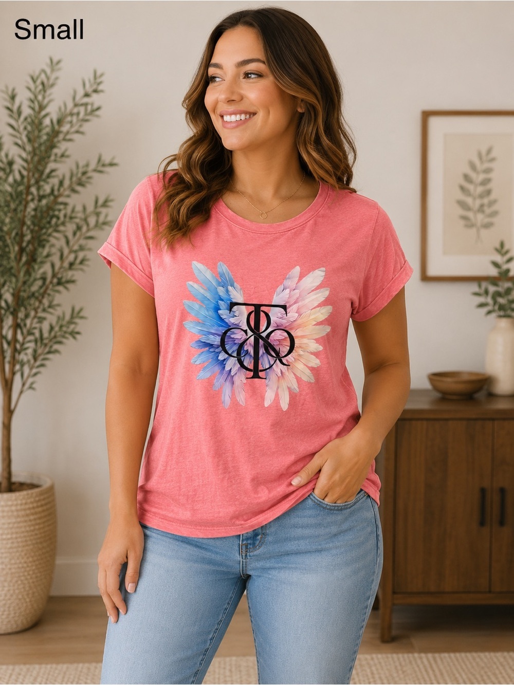 Tiffany & co Hand Crafted Coral Tee with Multicolor Wing Graphic SMALL